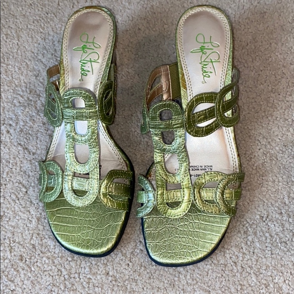 Emerald green heeled sandals